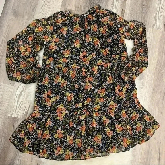 LOFT navy Floral Tie Neck Flowy floral Swing Dress Sz M - Picture 11 of 11